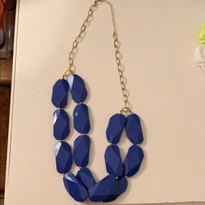 Chunky blue gemstone statement necklace.